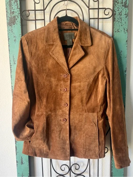 Vintage Caramel Brown Leather Blazer Jacket Size 10 Tailored Minimalist - Picture 8 of 10
